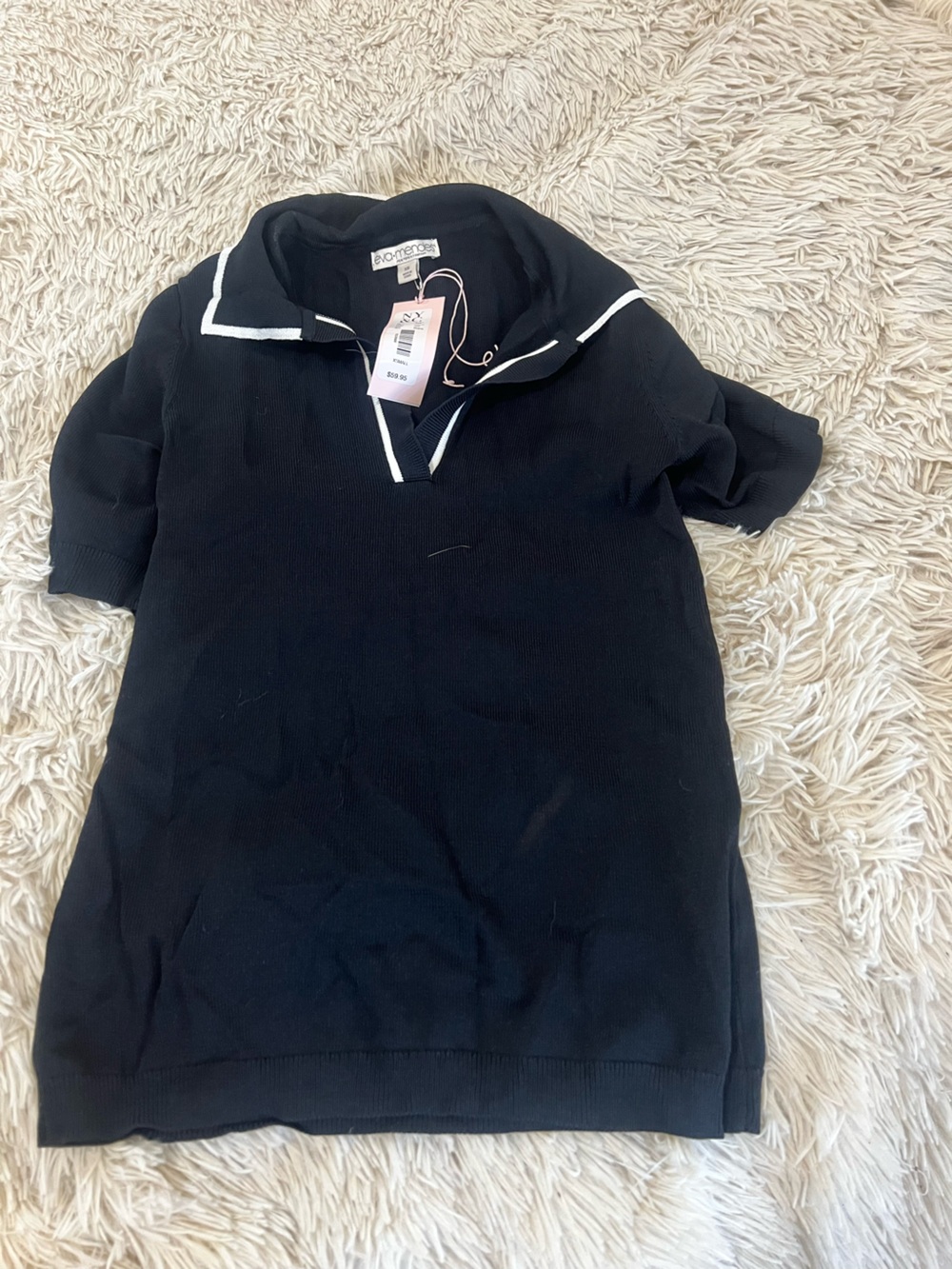 Men's Black Short-Sleeve Sweater with Contrast Trim